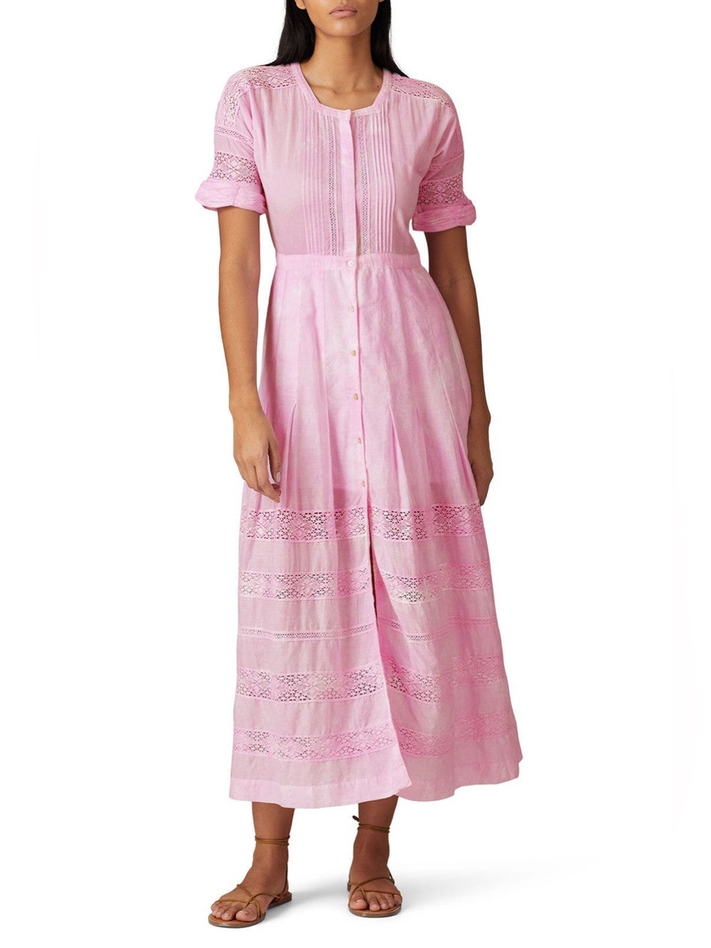 LoveShackFancy Pink Edie Cotton Lace-Trim Maxi Dress